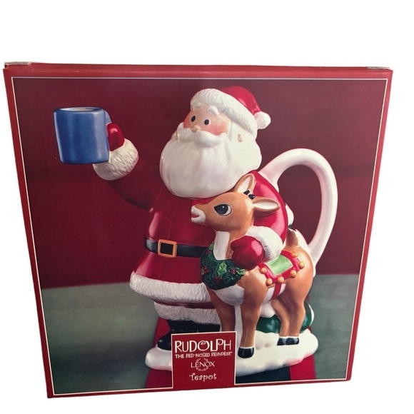 VTG Lenox Rudolph The Red Nosed Reindeer Christmas Santa Teapot Ceramic Holiday - Picture 2 of 9